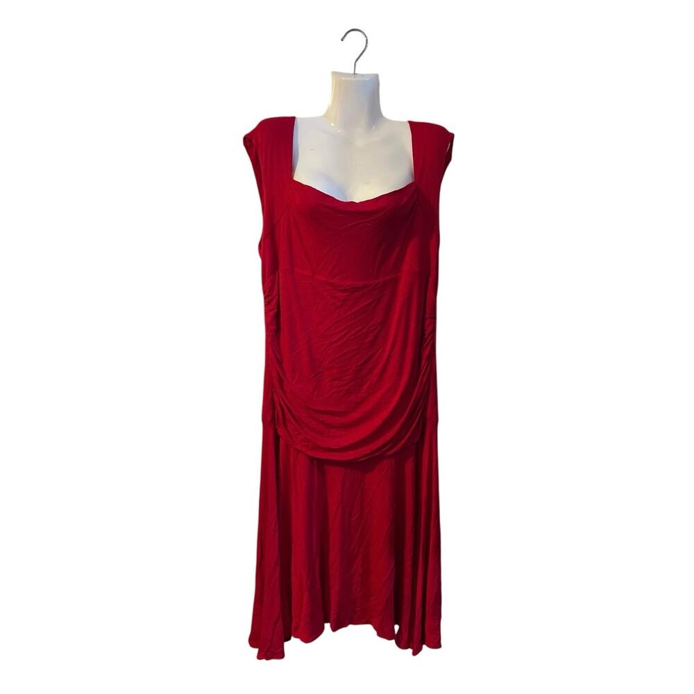 Love...Ady Red Sleeveless Mid Length Dress 1X Knit Draped Ruched Bodycon VTG 90s